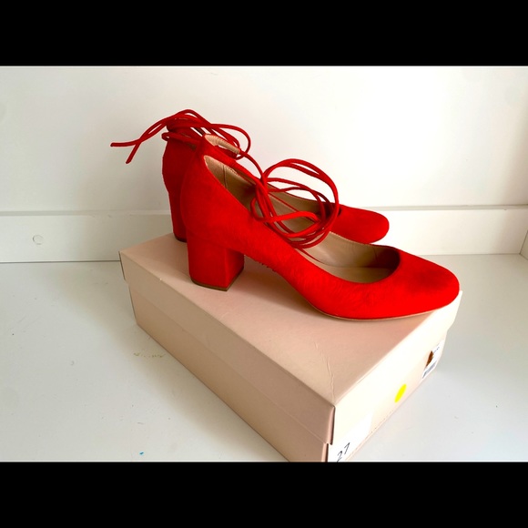 Loeffler Randall Flame Red Chunky Heels w Straps Size 8 - Picture 6 of 8
